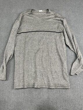 Blue Seven XL Gray Ribbed Long Sleeve Knit Top With Black Detail